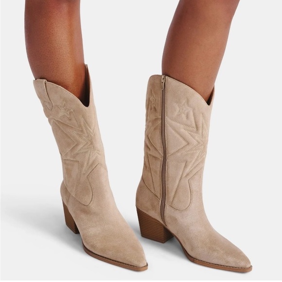 Time and Tru Shoes - NWT Time and Tru Boot Cowboy Women Faux Suede Embroidered Western Boots Sand Tan